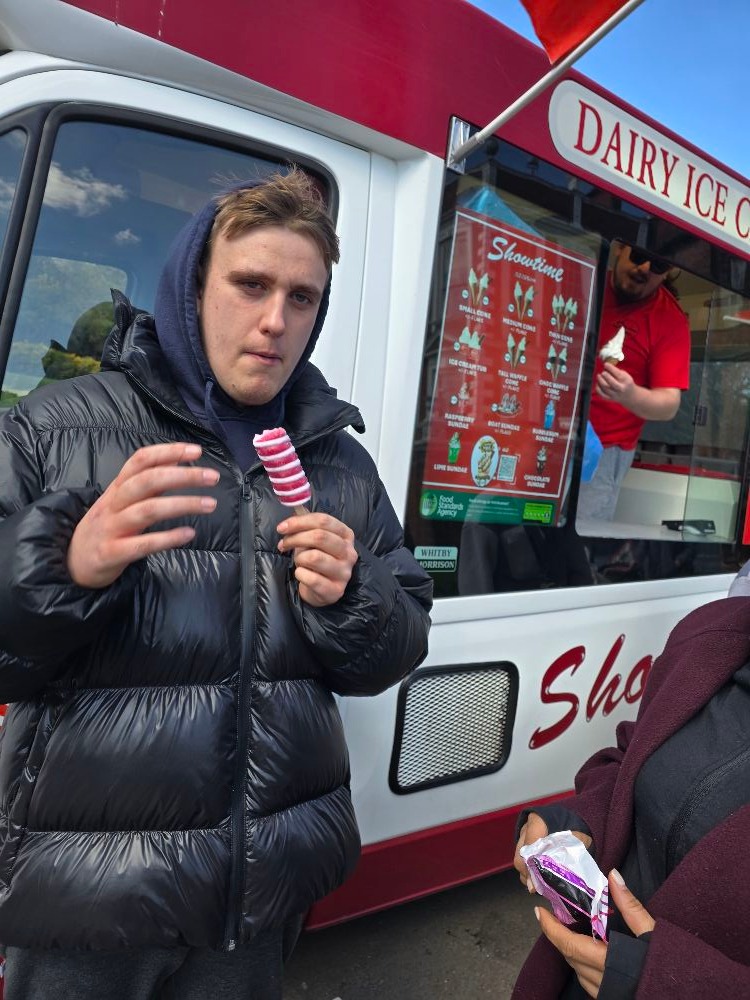 LB enjoying an ice cream near Crosby Marina
